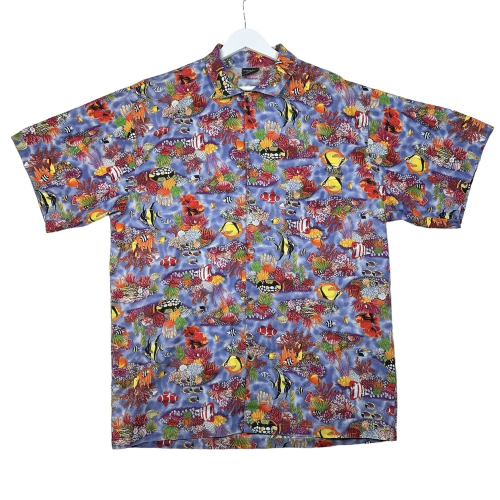 Vintage Toucan Dance Men's Button Up Shirt XL - Hawaiian Fish - Made in USA